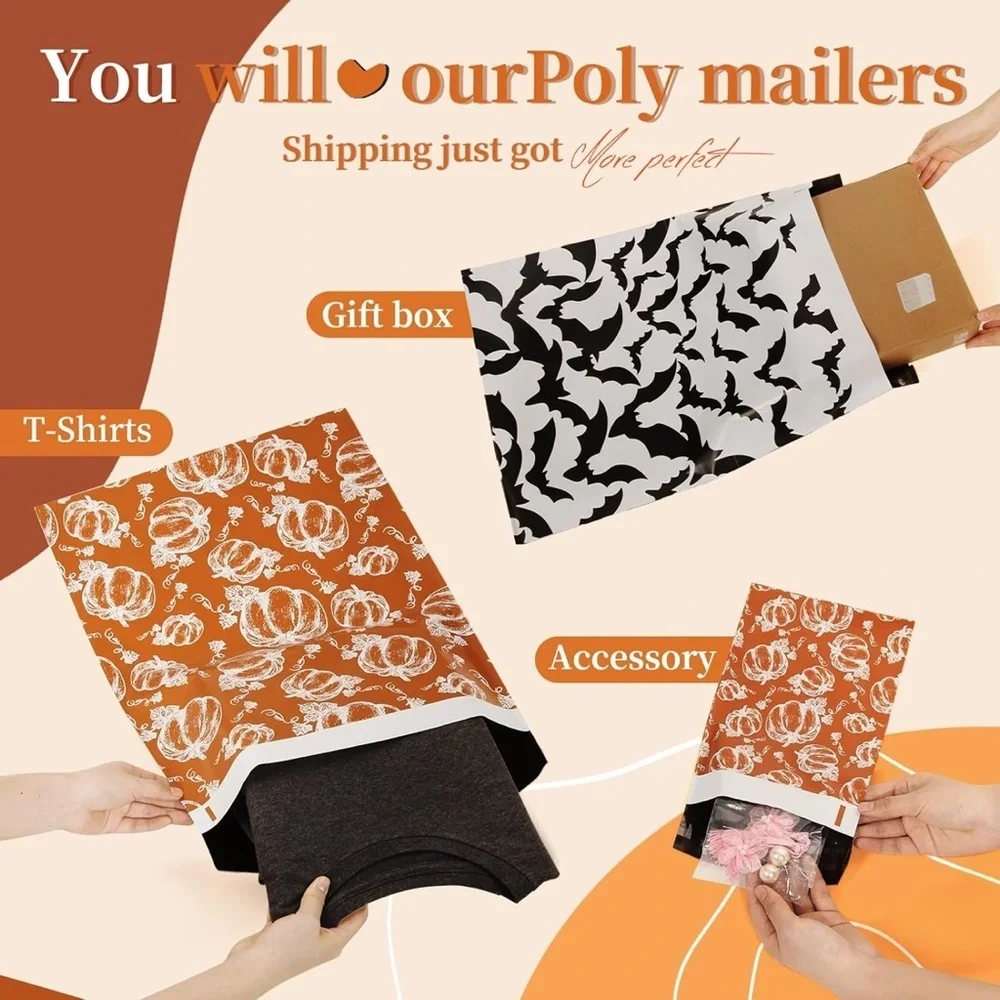 10 Count Polymailer Size Variety Bundle - PUMPKINS (5/6x9 + 5/14x19)